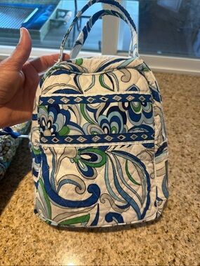 Vera Bradley Quilted Mini Backpack in Blue, Green & White Floral